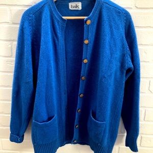 Blue cardigan with gold buttons